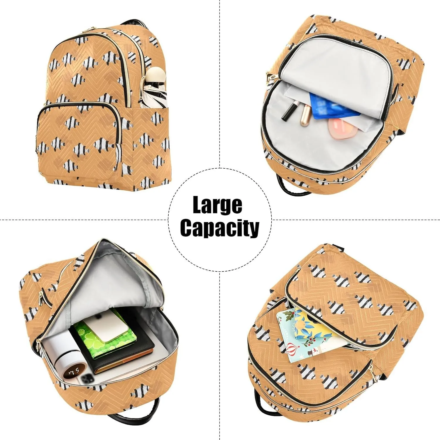 VIGTRO Women Fashion Backpack Quilted Mini Purse Reef Fish Four Striped, Lightweight Travel Casual Shoulder Backpack with Adjustable Straps Size M