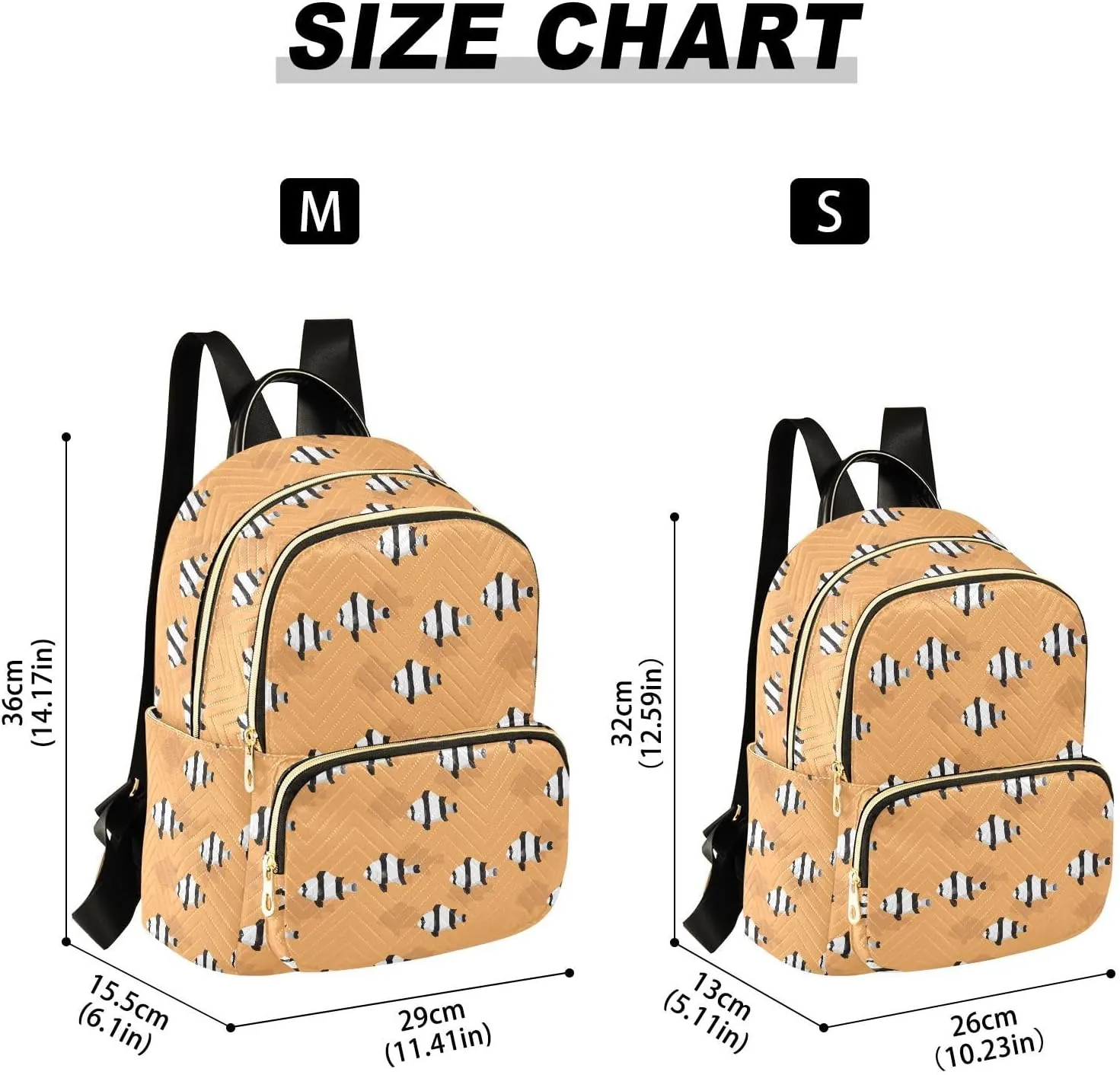 VIGTRO Women Fashion Backpack Quilted Mini Purse Reef Fish Four Striped, Lightweight Travel Casual Shoulder Backpack with Adjustable Straps Size M
