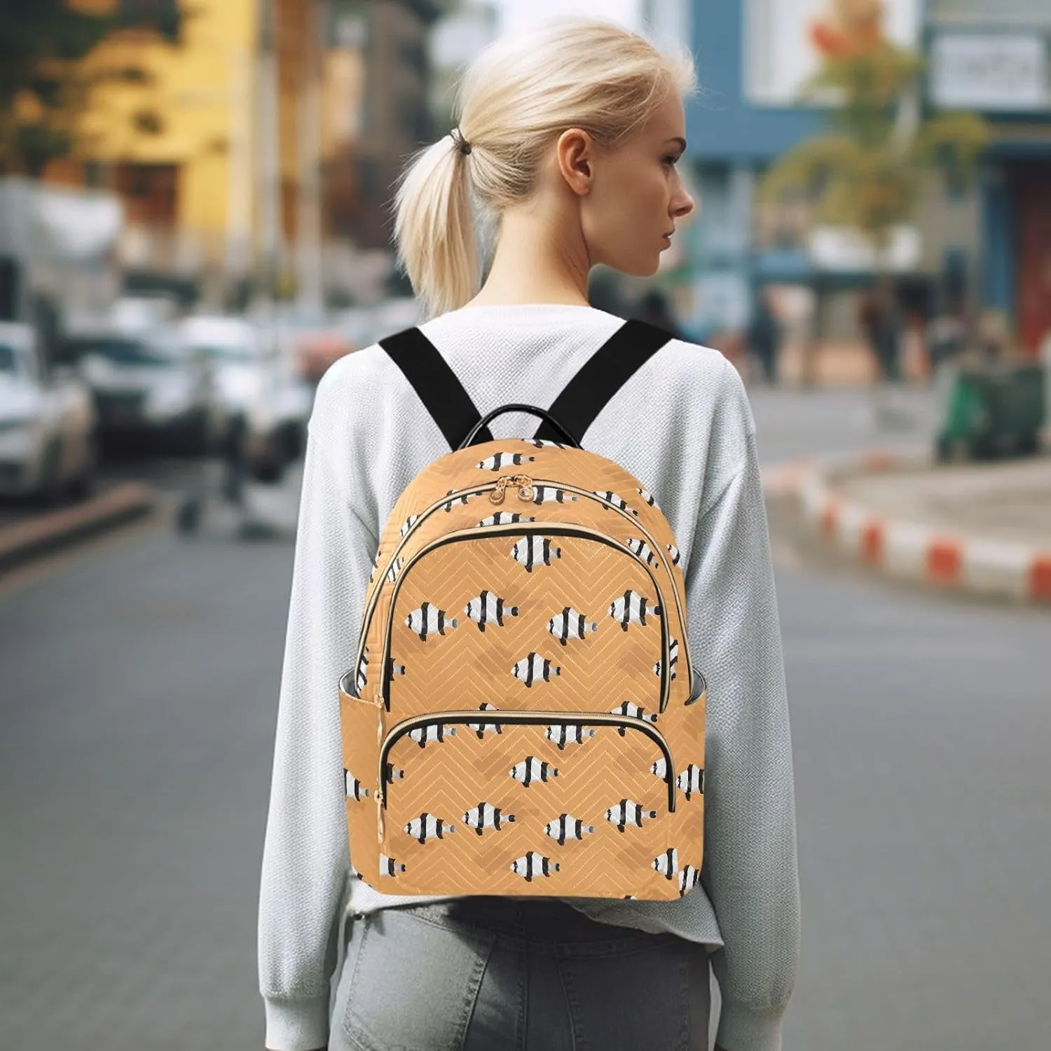 VIGTRO Women Fashion Backpack Quilted Mini Purse Reef Fish Four Striped, Lightweight Travel Casual Shoulder Backpack with Adjustable Straps Size M