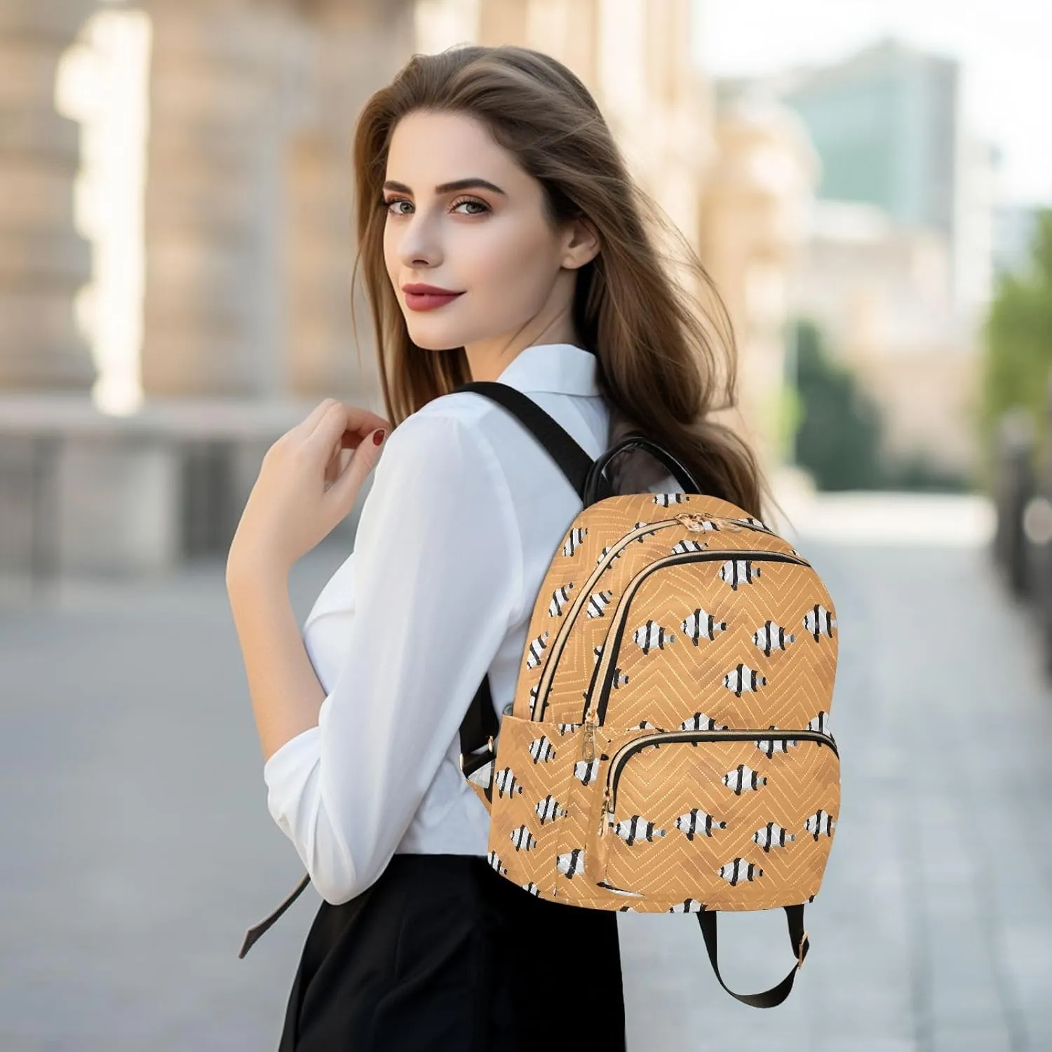 VIGTRO Women Fashion Backpack Quilted Mini Purse Reef Fish Four Striped, Lightweight Travel Casual Shoulder Backpack with Adjustable Straps Size M