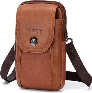VIIGER Genuine Leather Cell Phone Holster Magnetic Cover Belt Clip Pouch Compatible for iPhone 16 Pro Max Case 15 Pro Max S25 Ultra with Belt Loop Crossbody Phone Purse Shoulder Bag for Women, Brown