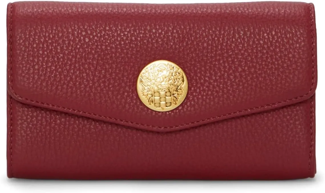 Vince Camuto Women's Crossbody Compact Wallet, Rumba Red Leather with 4 Sections and 4 Pockets