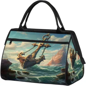 Vintage Anchor Sea Cliff Travel Duffle Bag, Waterproof Duffel Bag Weekender Overnight Carry On Bag Lightweight Sport Gym Bag for Men Women