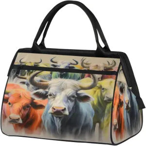 Vintage Cattles Herd Travel Duffle Bag, Waterproof Duffel Bag Weekender Overnight Carry On Bag Lightweight Sport Gym Bag for Men Women