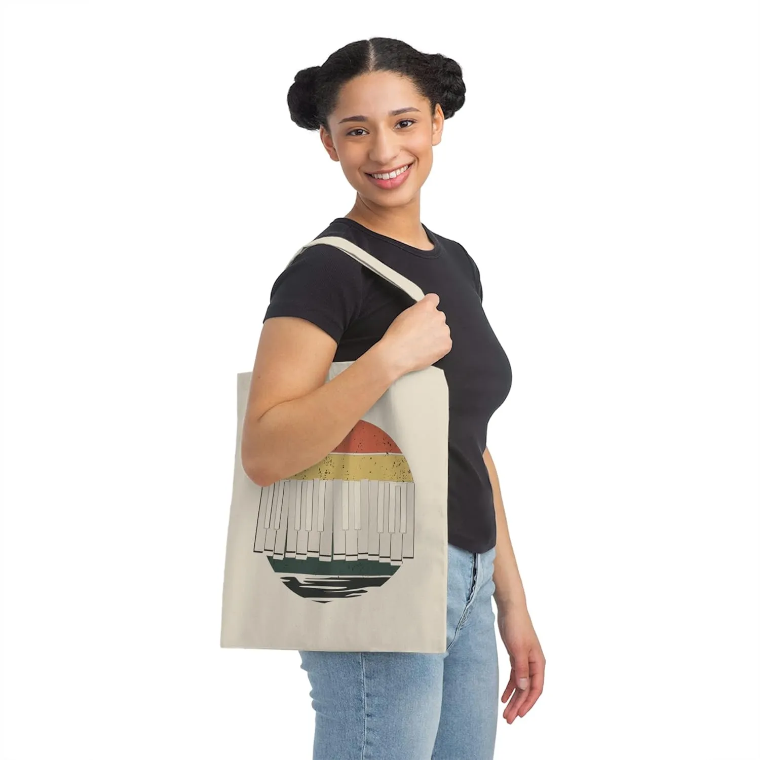 Vintage Devoted Pianists Keyboard Distressed Illustration Retro Musical Artists Instrumentalists Graphic Gag Canvas Tote Bag