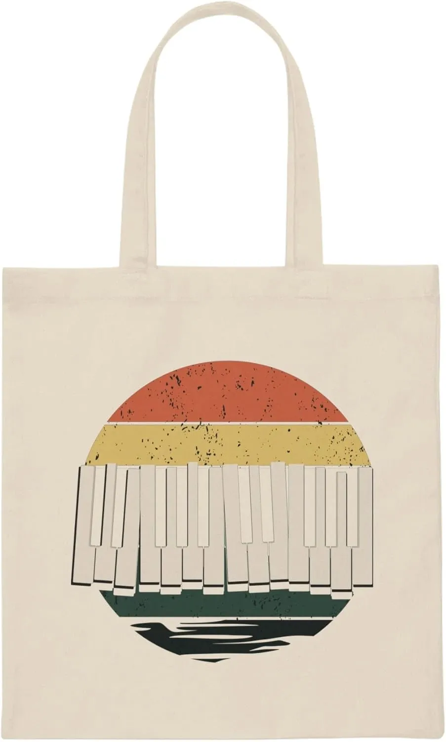 Vintage Devoted Pianists Keyboard Distressed Illustration Retro Musical Artists Instrumentalists Graphic Gag Canvas Tote Bag