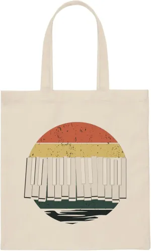 Vintage Devoted Pianists Keyboard Distressed Illustration Retro Musical Artists Instrumentalists Graphic Gag Canvas Tote Bag