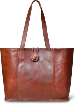 Vintage Genuine Leather Tote Handbag Shopper Purse Shoulder Bag for Women Office Laptop