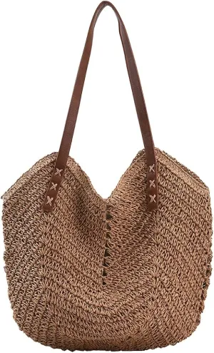 Vintage Hand Woven Women Hollow Tote Bags Large Capacity Handbags Durable Shoulder Bags Shopping Summer Travel Bea