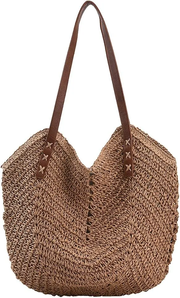 Vintage Hand Woven Women Hollow Tote Bags Large Capacity Handbags Durable Shoulder Bags Shopping Summer Travel Bea