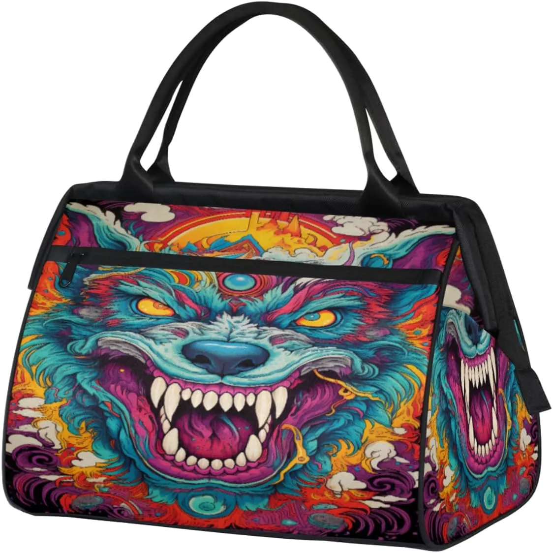 Vintage Psychedelic Beast Travel Duffle Bag, Waterproof Duffel Bag Weekender Overnight Carry On Bag Lightweight Sport Gym Bag for Men Women