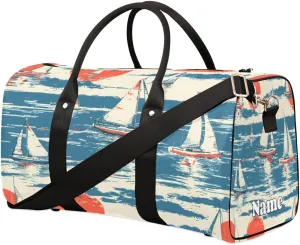 Vintage Sailboat Ocean Backdrop Sports Tote Gym Duffel Bag Customized Name for Women & Men,Waterproof Beach Bag Foldable Personal Item Travel Bag for Weekender Overnight Dance Carry-On Bag