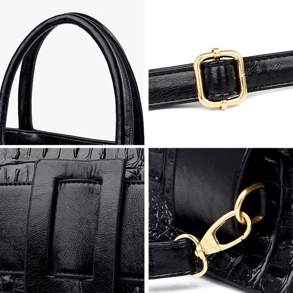 Vintage Top-handle Handbags Purse Satchel for Women PU Crocodile Pattern Tote Commuter Bag Crossbody Shoulder Bag