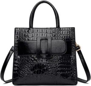 Vintage Top-handle Handbags Purse Satchel for Women PU Crocodile Pattern Tote Commuter Bag Crossbody Shoulder Bag