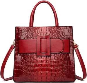 Vintage Top-handle Handbags Purse Satchel for Women PU Crocodile Pattern Tote Commuter Bag Crossbody Shoulder Bag