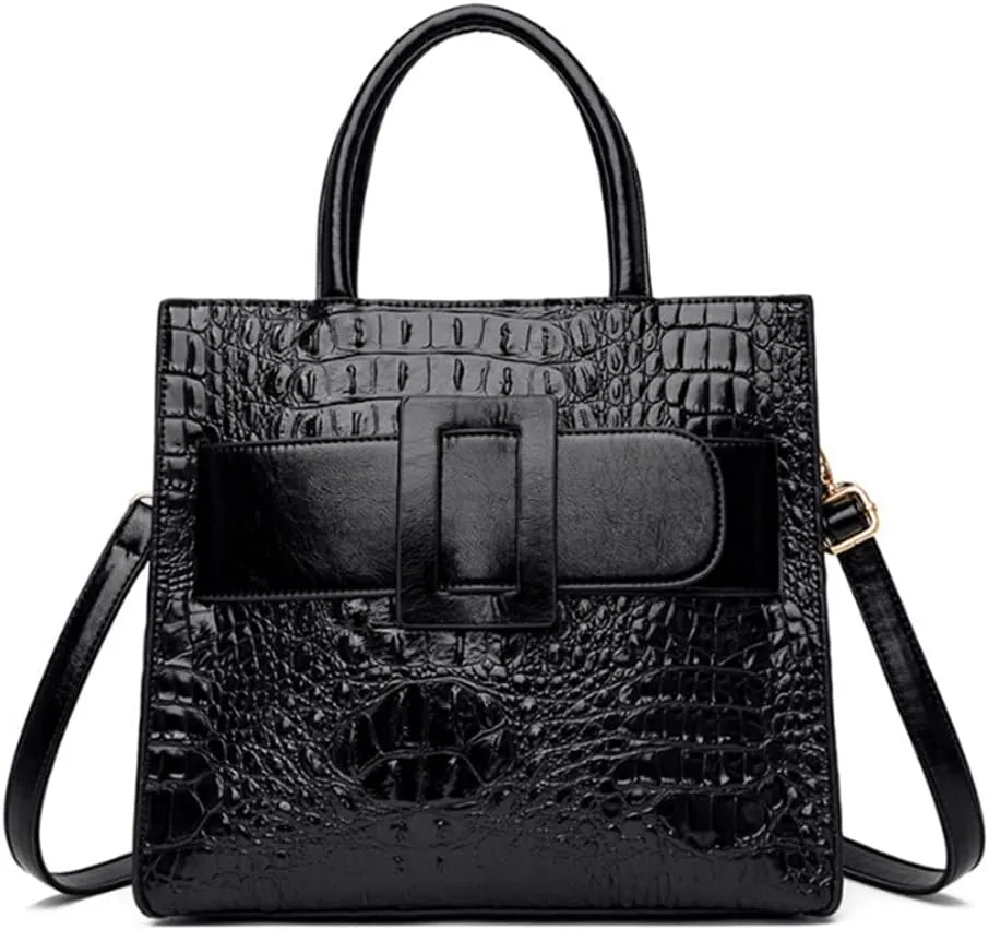 Vintage Top-handle Handbags Purse Satchel for Women PU Crocodile Pattern Tote Commuter Bag Crossbody Shoulder Bag