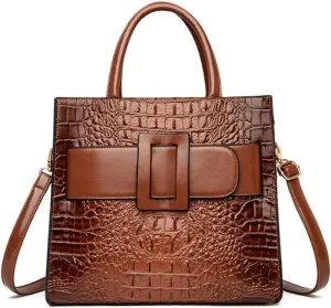 Vintage Top-handle Handbags Purse Satchel for Women PU Crocodile Pattern Tote Commuter Bag Crossbody Shoulder Bag