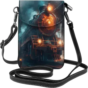 Vintage Train Locomotive Train Leather Crossbody Bag For Women, Small Cell Phone Purse Mini Shoulder Phone Bag Wallet Pouch