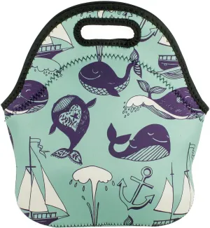 Violet Mist Cute Neoprene Lunch Bag Insulated Reusable lunch Bags Whale Animal Food HandBags Thermal Lunch Bags Cooler Lighweight Washable Cool lunch bags Box Work Picnic Gift for Women Men Adult