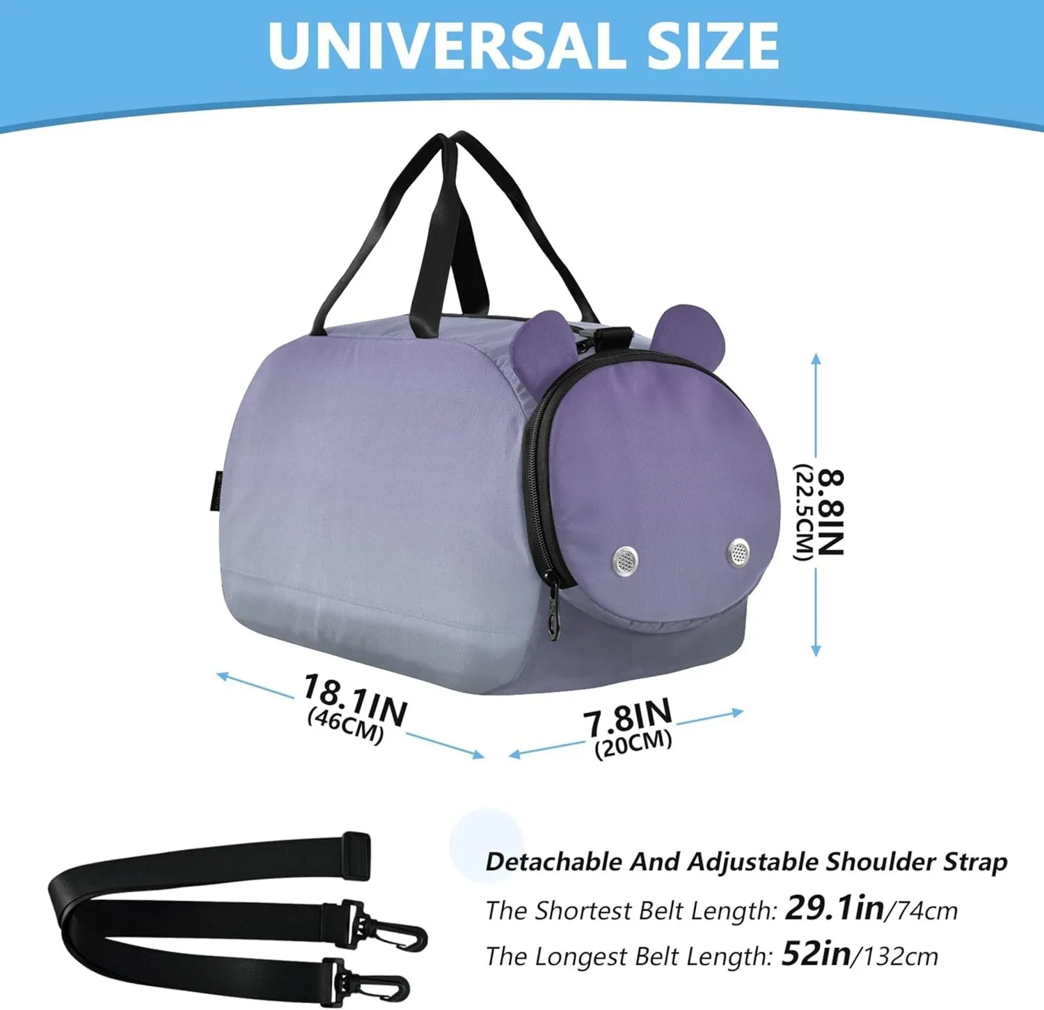 Violet Pale Blue Gradient Carry on Duffel Bag for Boys Overnight Bags Toddler Travel Duffle Bags Girls Tote Kids Gym Duffle