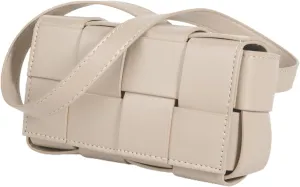 VIRVAR Mini Belt Bag with Women's PU Leather Woven Small Fanny Pack, Woven Small Square Bag 7.3 * 4 * 2.6 Inch (Apricot)
