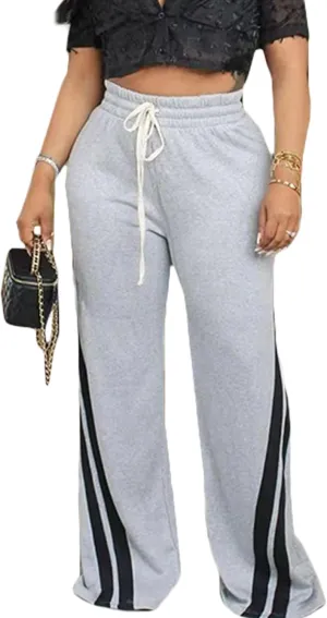 Voghtic Wide Leg Sweatpants Women Striped Drawstring Hight Waisted Loose Casual Pants Lounge Baggy Jogger Track Trousers