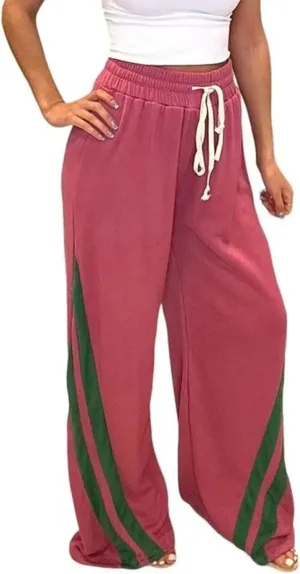 Voghtic Wide Leg Sweatpants Women Striped Drawstring Hight Waisted Loose Casual Pants Lounge Baggy Jogger Track Trousers