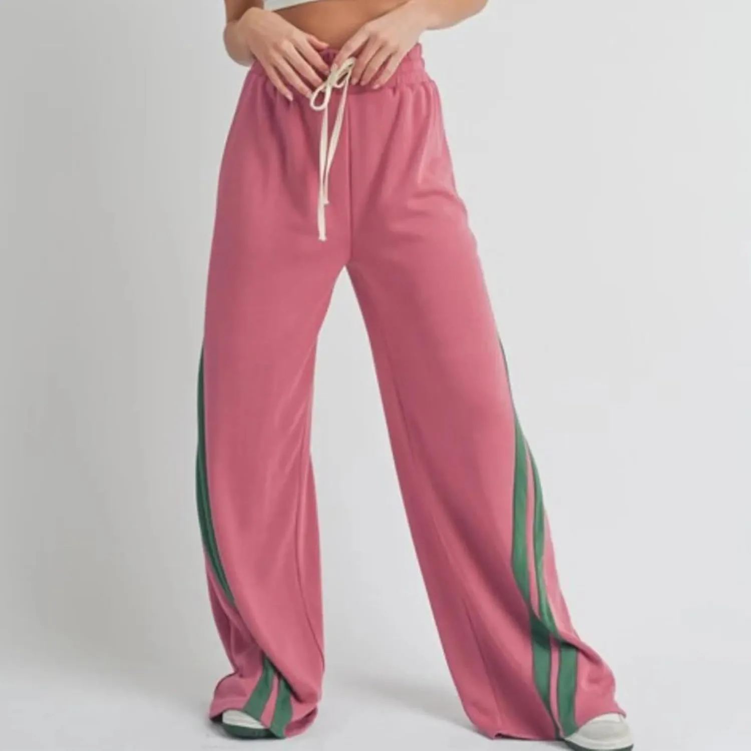 Voghtic Wide Leg Sweatpants Women Striped Drawstring Hight Waisted Loose Casual Pants Lounge Baggy Jogger Track Trousers