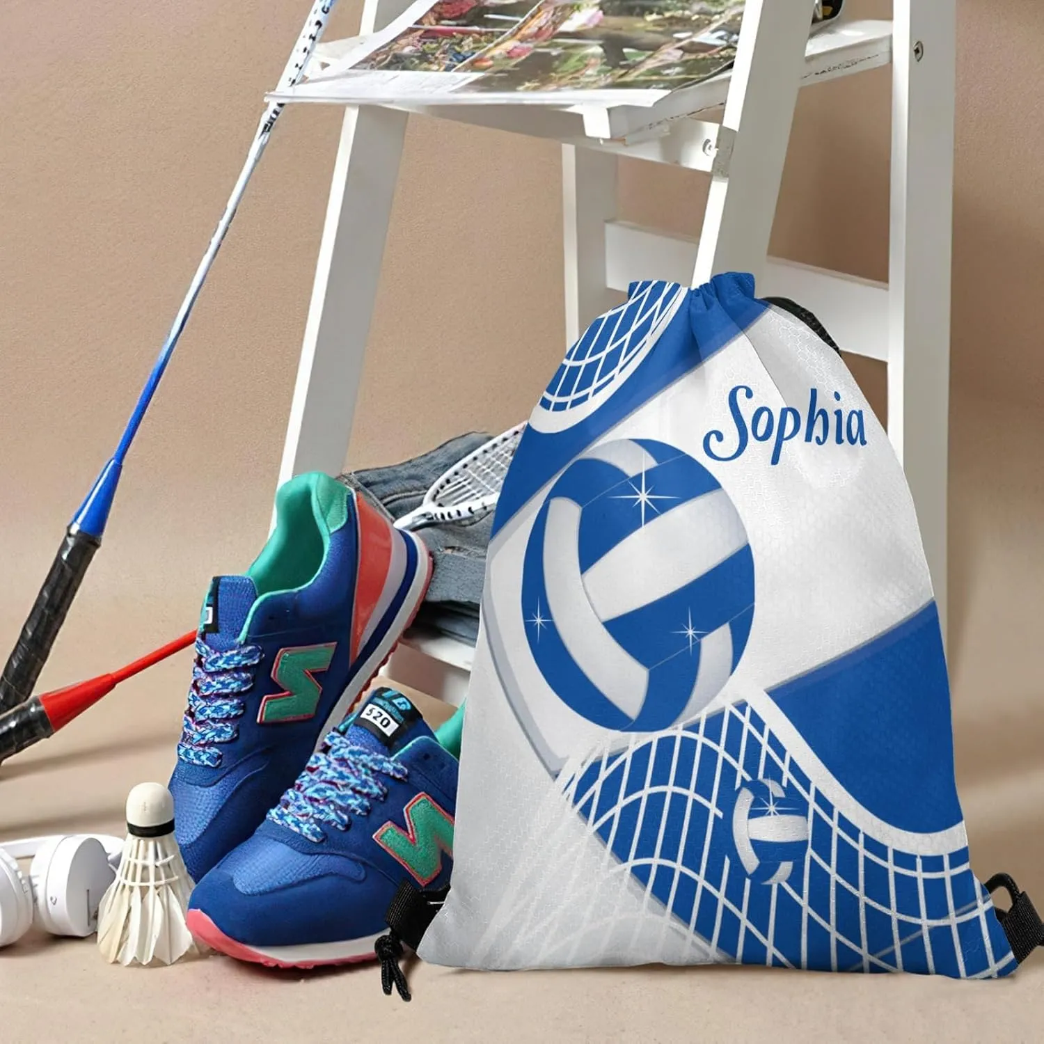 Volleyball Blue Personalized Drawstring Backpack Bags Draw String Sport Gym Bag Draw String Back Sack Waterproof Swimming Festival Gift