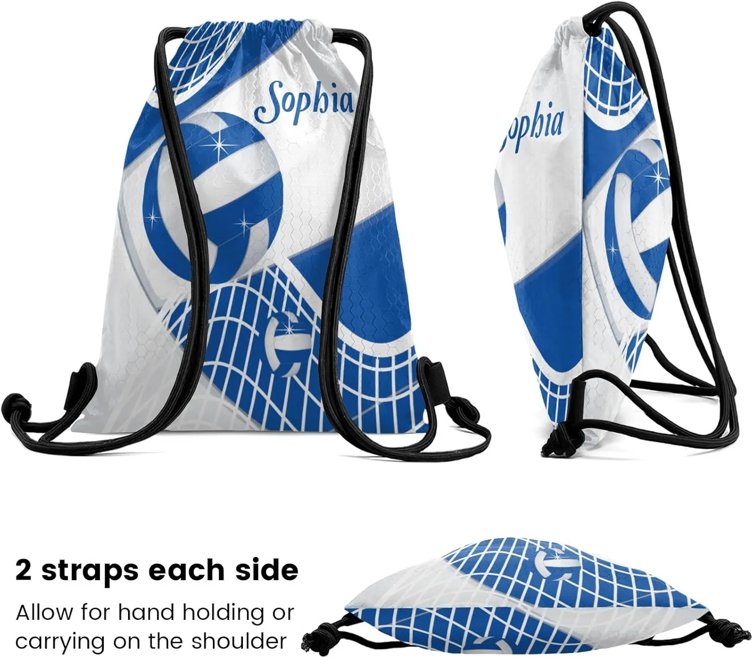 Volleyball Blue Personalized Drawstring Backpack Bags Draw String Sport Gym Bag Draw String Back Sack Waterproof Swimming Festival Gift