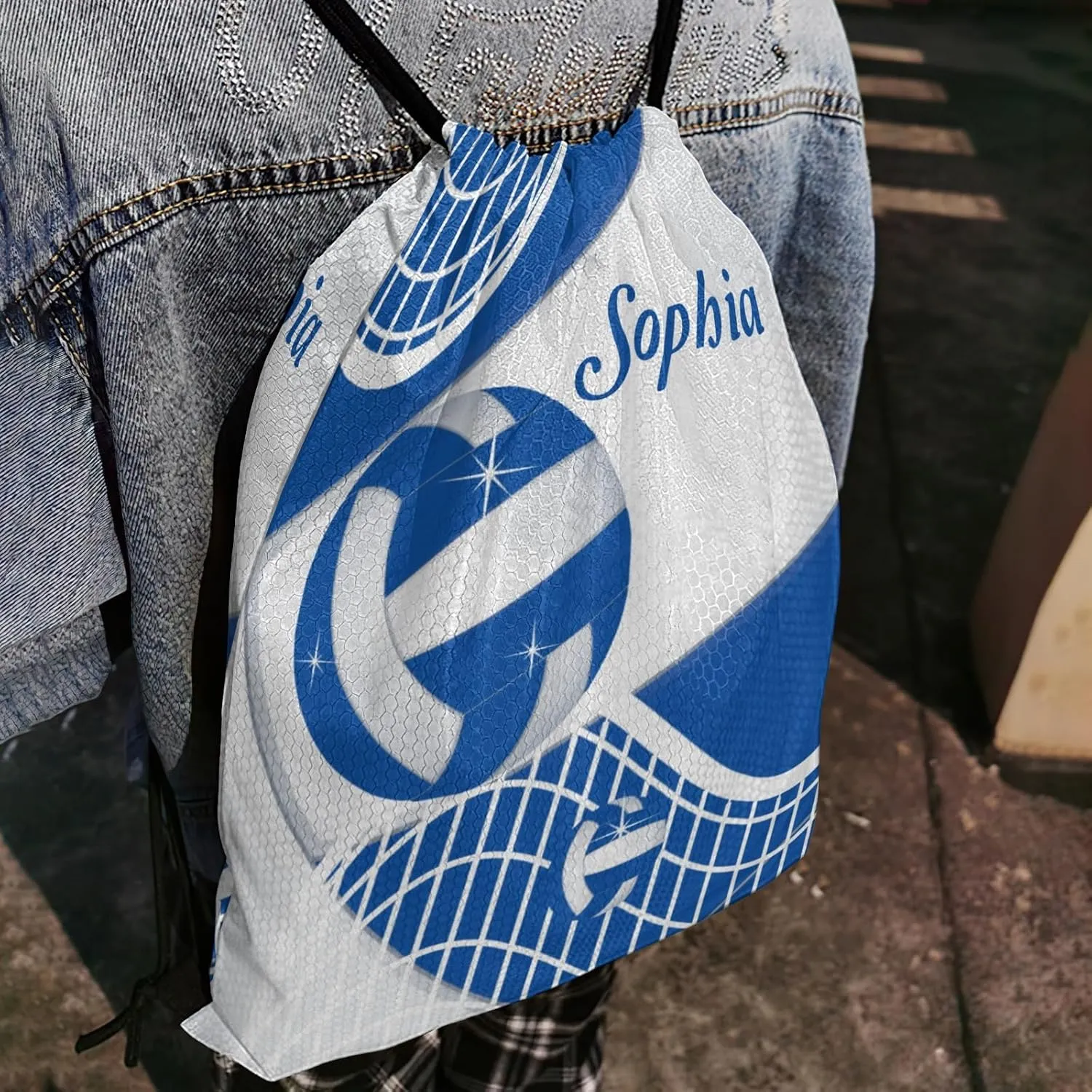 Volleyball Blue Personalized Drawstring Backpack Bags Draw String Sport Gym Bag Draw String Back Sack Waterproof Swimming Festival Gift