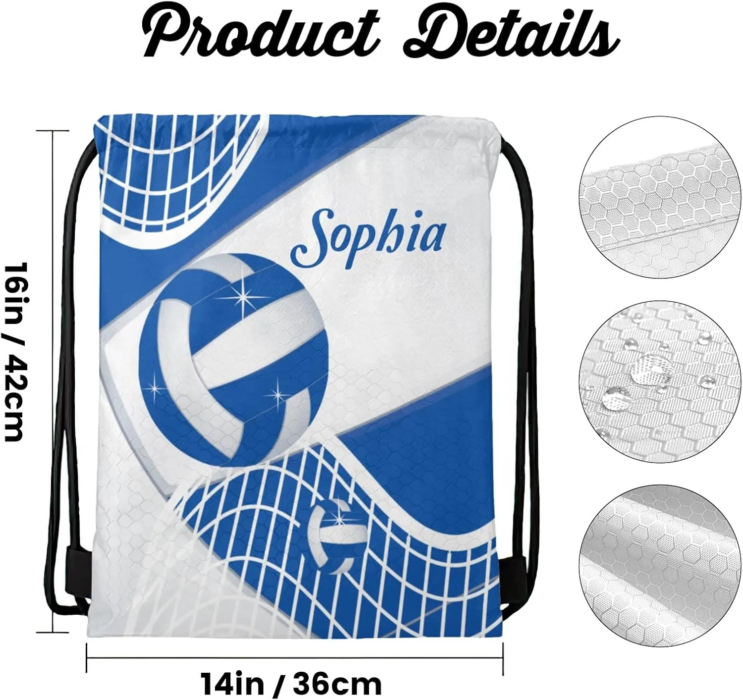 Volleyball Blue Personalized Drawstring Backpack Bags Draw String Sport Gym Bag Draw String Back Sack Waterproof Swimming Festival Gift