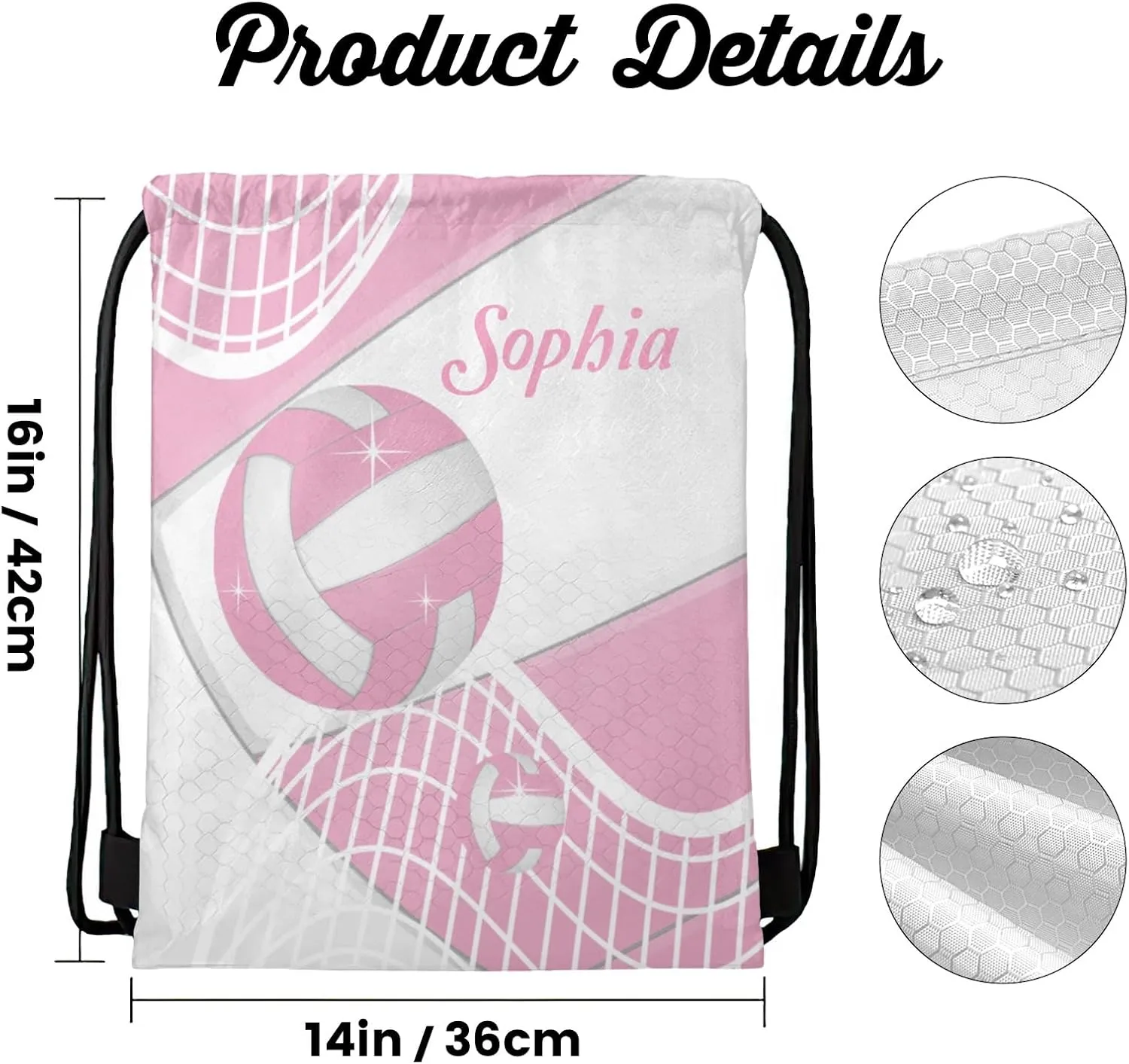Volleyball Pink Personalized Drawstring Backpack for Women Men Gym String Bag Sackpack Competition Bag Sport Cinch Sack with Name