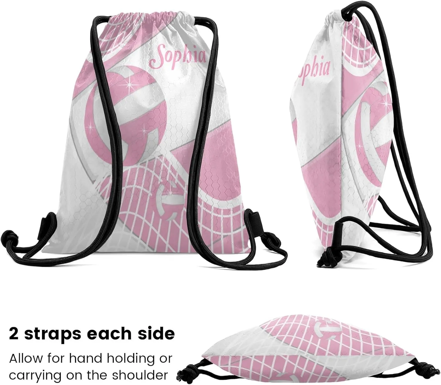 Volleyball Pink Personalized Drawstring Backpack for Women Men Gym String Bag Sackpack Competition Bag Sport Cinch Sack with Name