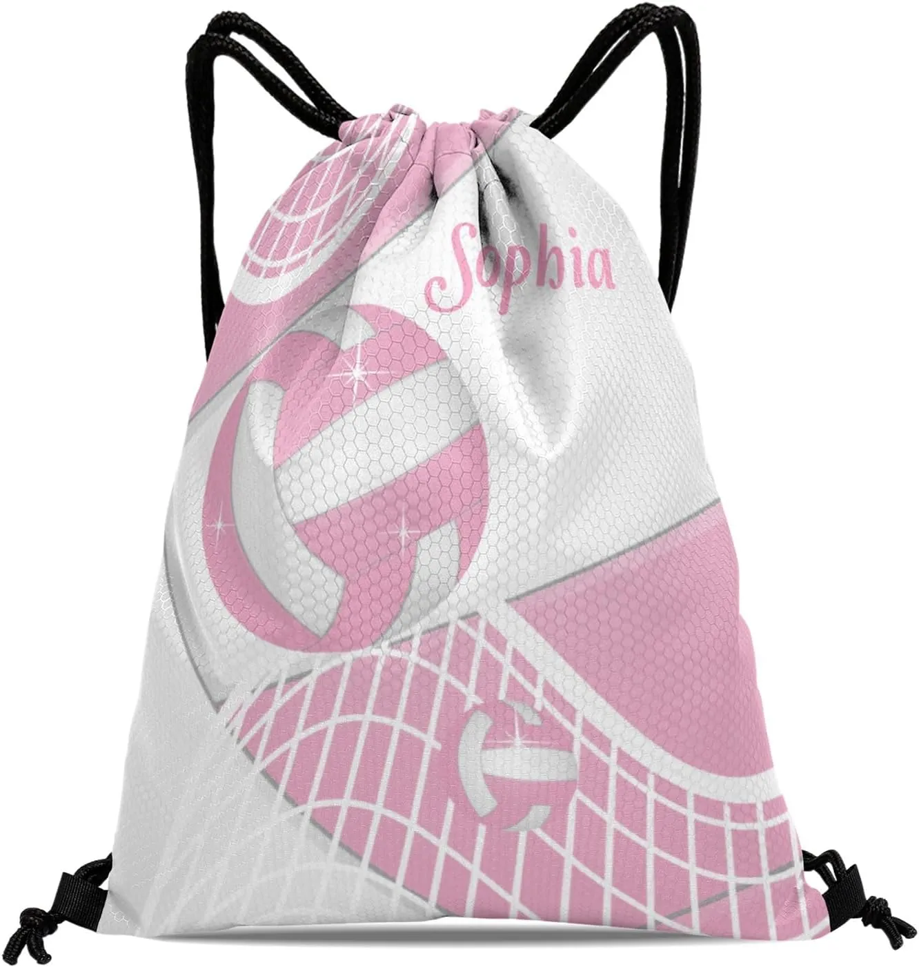Volleyball Pink Personalized Drawstring Backpack for Women Men Gym String Bag Sackpack Competition Bag Sport Cinch Sack with Name