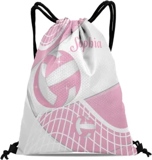 Volleyball Pink Personalized Drawstring Backpack for Women Men Gym String Bag Sackpack Competition Bag Sport Cinch Sack with Name