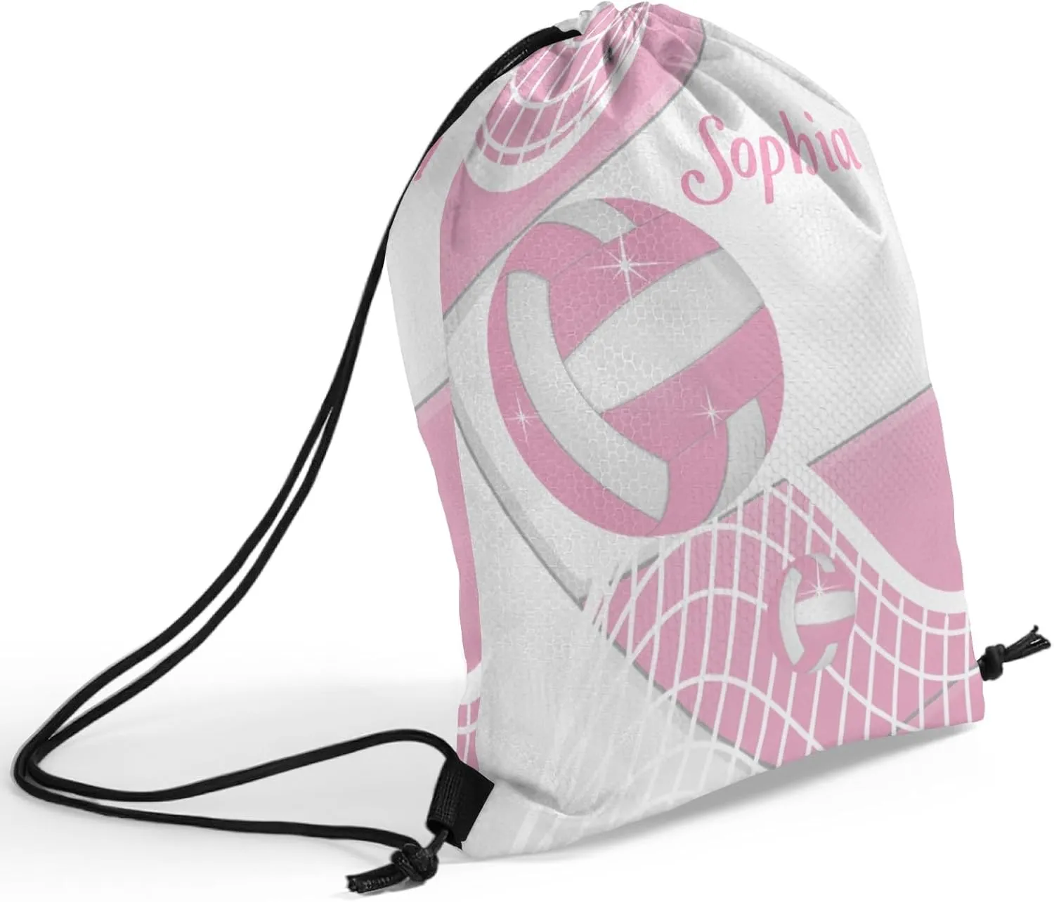 Volleyball Pink Personalized Drawstring Backpack for Women Men Gym String Bag Sackpack Competition Bag Sport Cinch Sack with Name