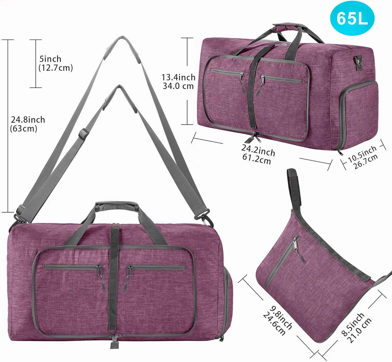 Vomgomfom Travel Duffle Bag for Men, 65L 85L 115L Foldable Travel Duffel Bag with Shoes Compartment Overnight Bag for Men Women