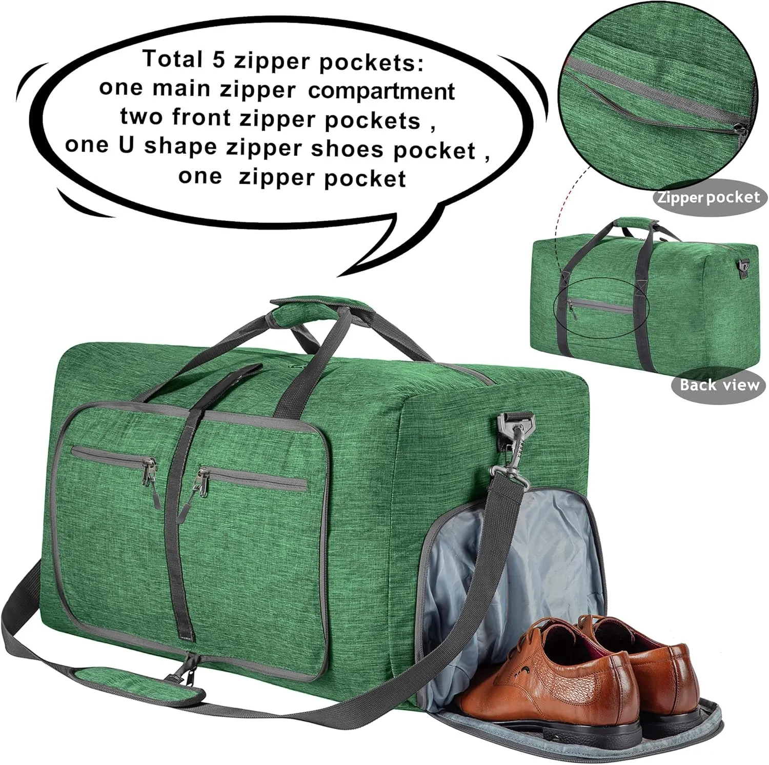 Vomgomfom Travel Duffle Bag for Men, 65L 85L 115L Foldable Travel Duffel Bag with Shoes Compartment Overnight Bag for Men Women
