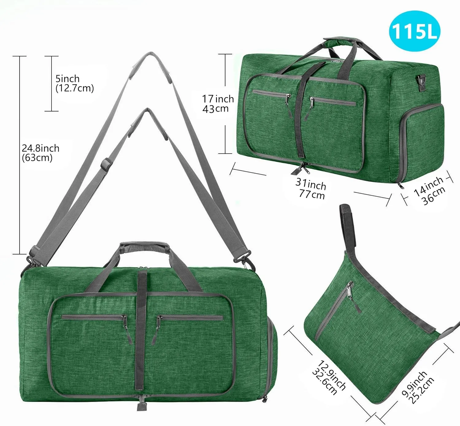 Vomgomfom Travel Duffle Bag for Men, 65L 85L 115L Foldable Travel Duffel Bag with Shoes Compartment Overnight Bag for Men Women
