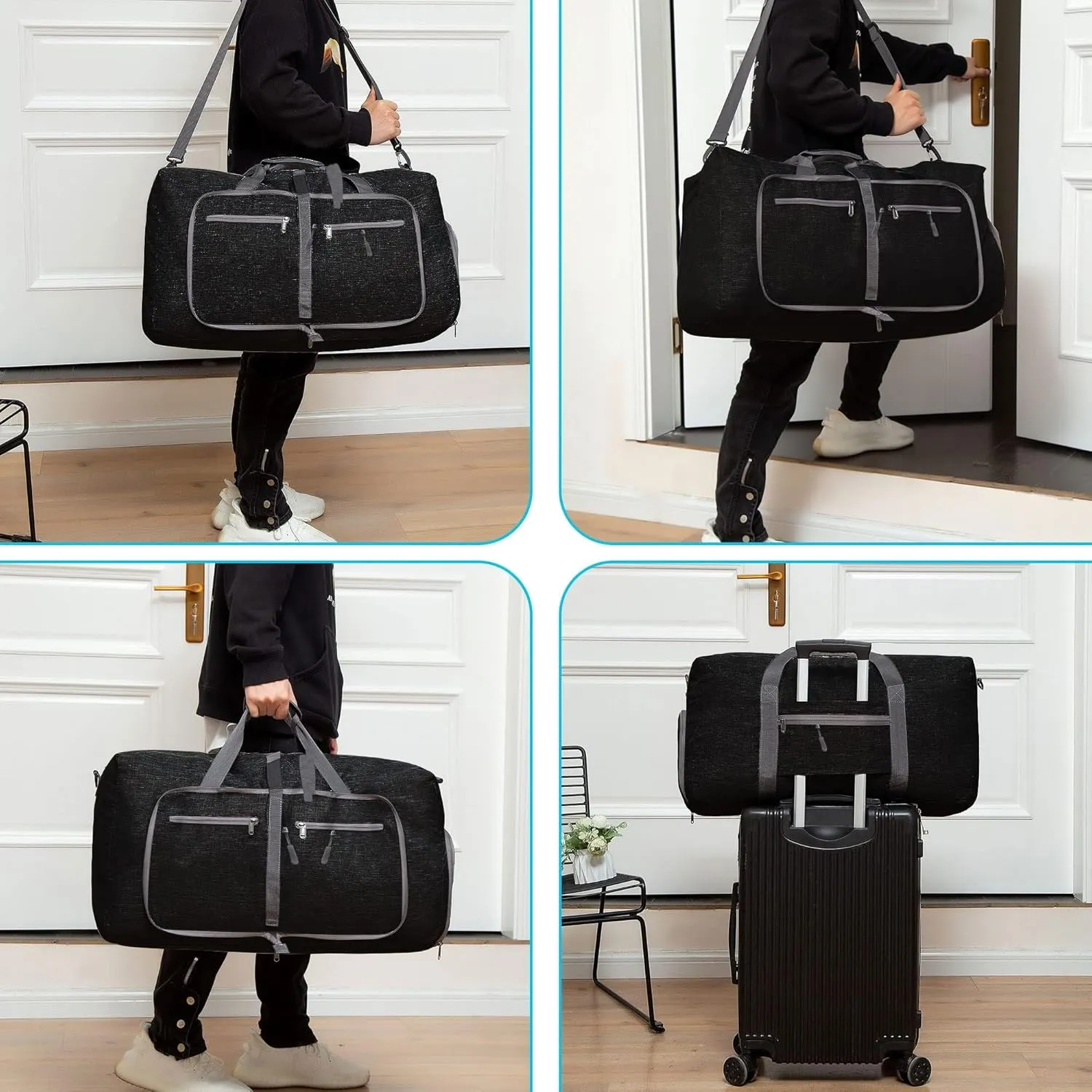 Vomgomfom Travel Duffle Bag for Men, 65L 85L 115L Foldable Travel Duffel Bag with Shoes Compartment Overnight Bag for Men Women