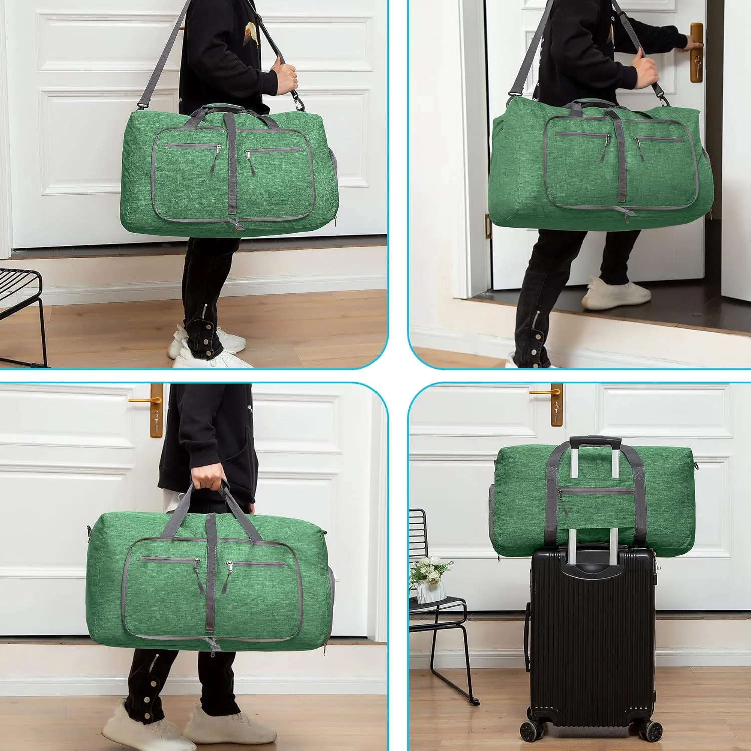 Vomgomfom Travel Duffle Bag for Men, 65L 85L 115L Foldable Travel Duffel Bag with Shoes Compartment Overnight Bag for Men Women