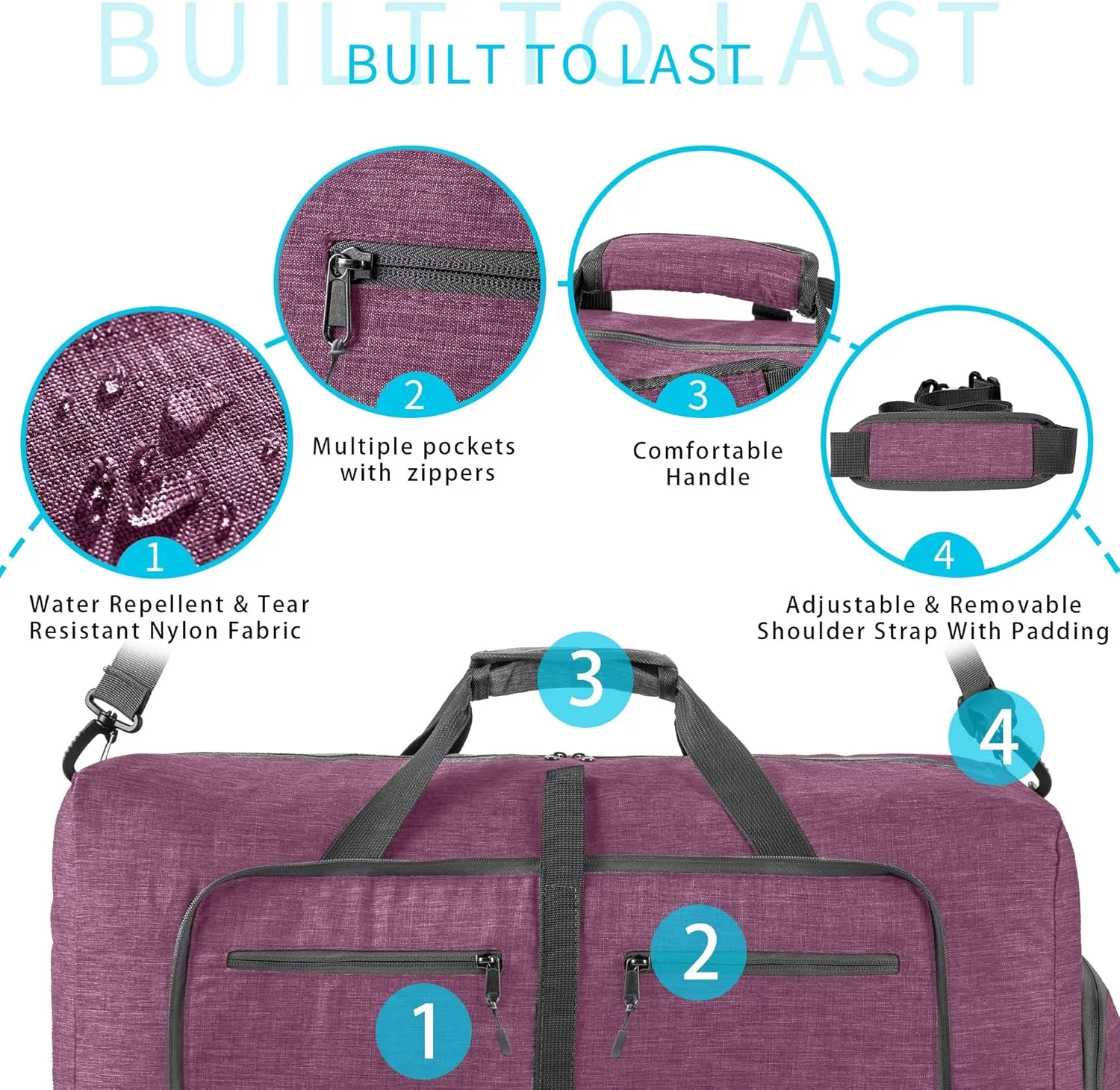 Vomgomfom Travel Duffle Bag for Men, 65L 85L 115L Foldable Travel Duffel Bag with Shoes Compartment Overnight Bag for Men Women
