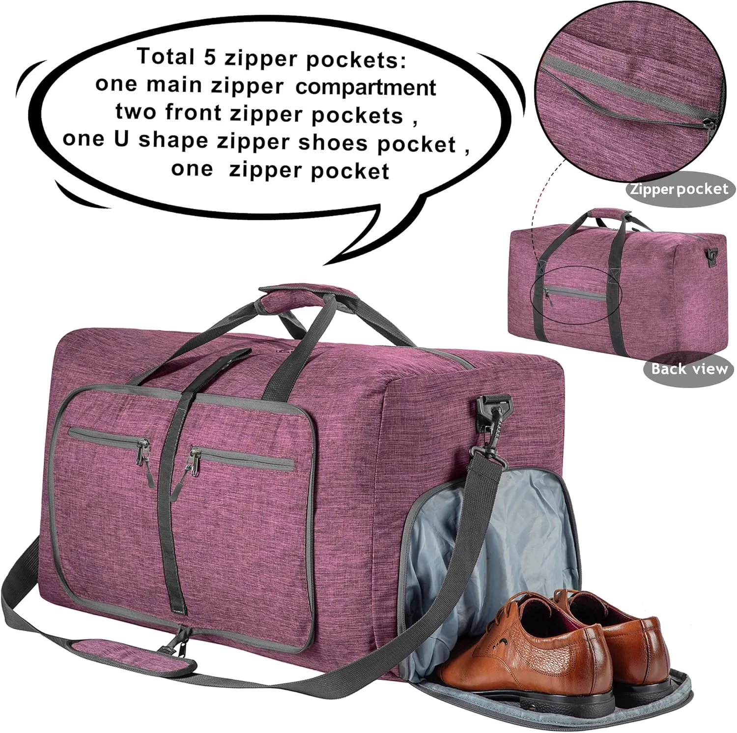 Vomgomfom Travel Duffle Bag for Men, 65L 85L 115L Foldable Travel Duffel Bag with Shoes Compartment Overnight Bag for Men Women