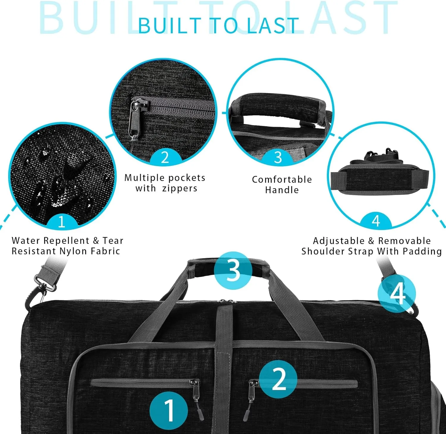 Vomgomfom Travel Duffle Bag for Men, 65L 85L 115L Foldable Travel Duffel Bag with Shoes Compartment Overnight Bag for Men Women