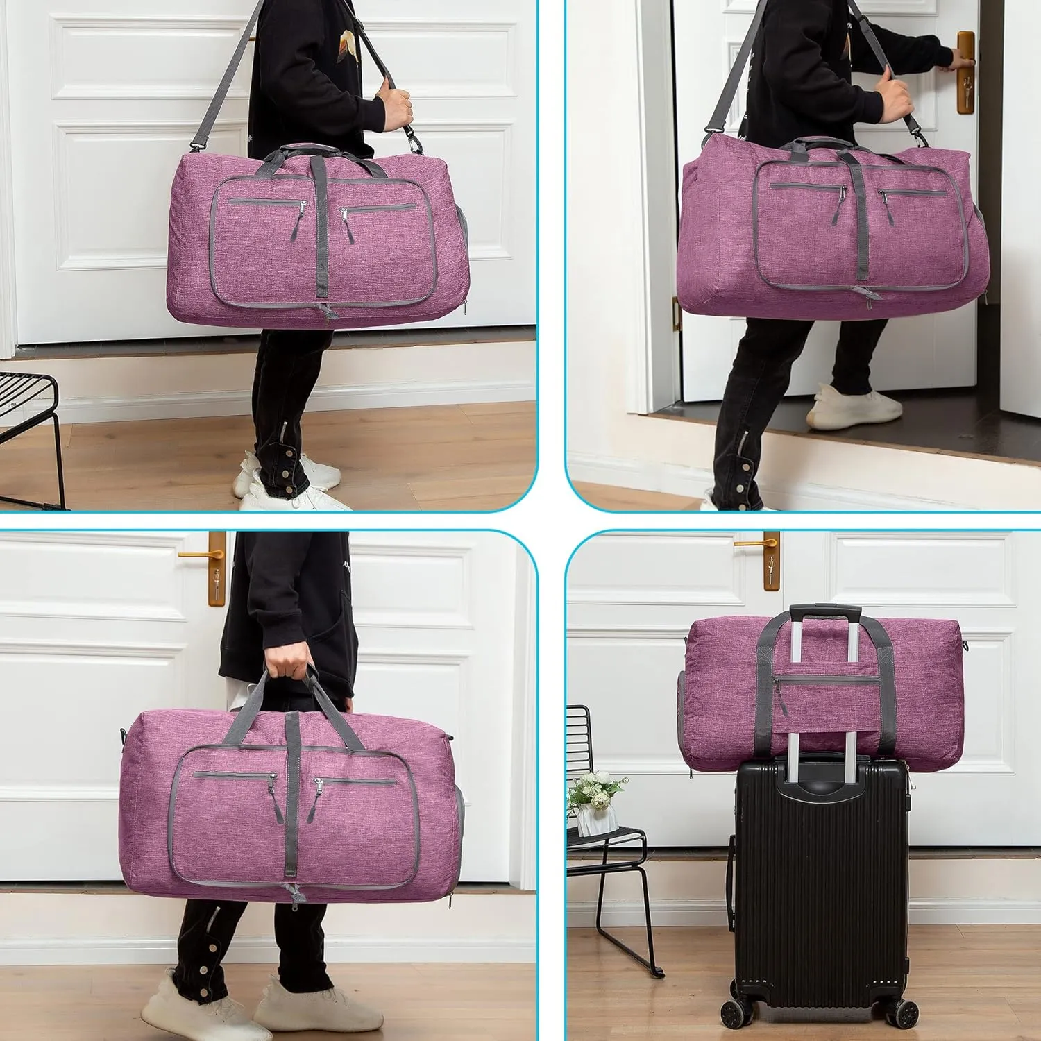Vomgomfom Travel Duffle Bag for Men, 65L 85L 115L Foldable Travel Duffel Bag with Shoes Compartment Overnight Bag for Men Women
