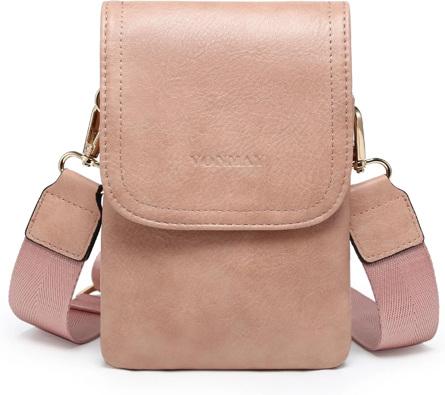 VONMAY Vegan Leather Small Crossbody Bags for Women, 3 Compartment Cell Phone Wallet Purses with Adjustable Guitar Strap