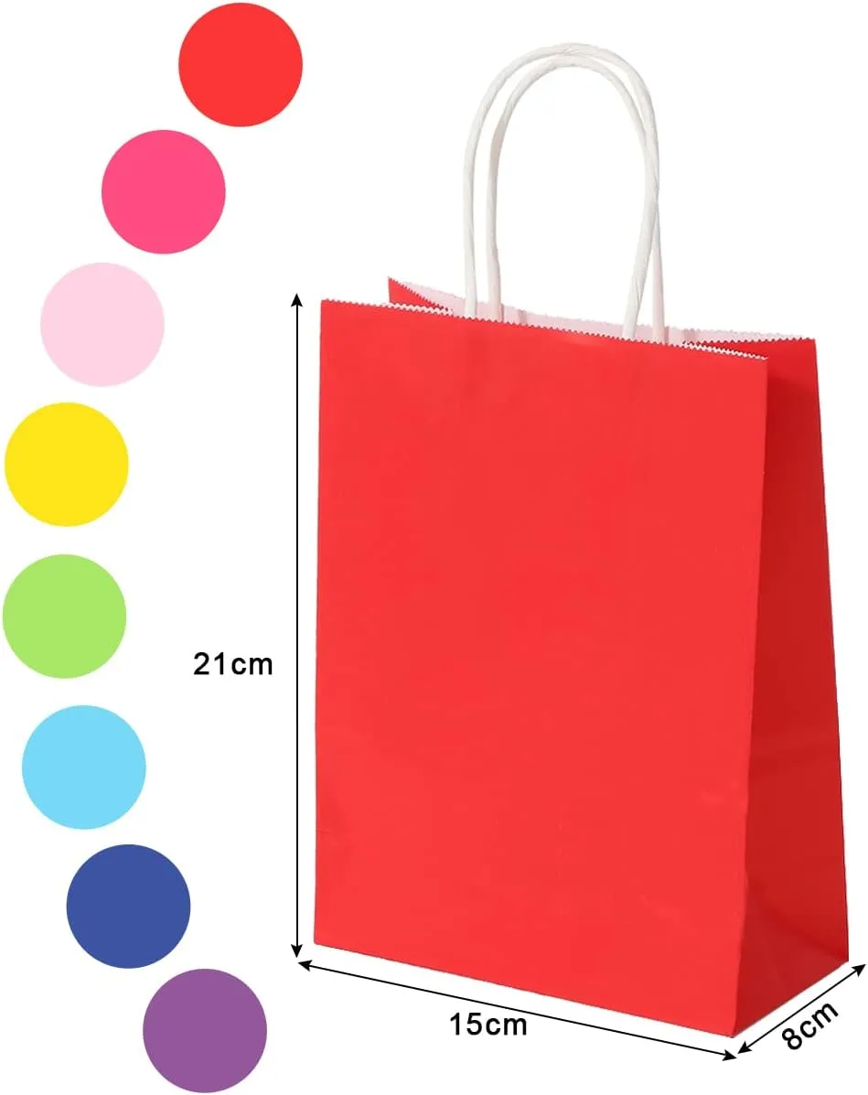 Waarms 32 Pieces Gift Bags with 32 Tissues, 8 Colors Party Favor Bags with Handles, Kraft Paper Rainbow Gift Bags Bulk for Birthday, Wedding, Baby Shower, Party Supplies and Gifts
