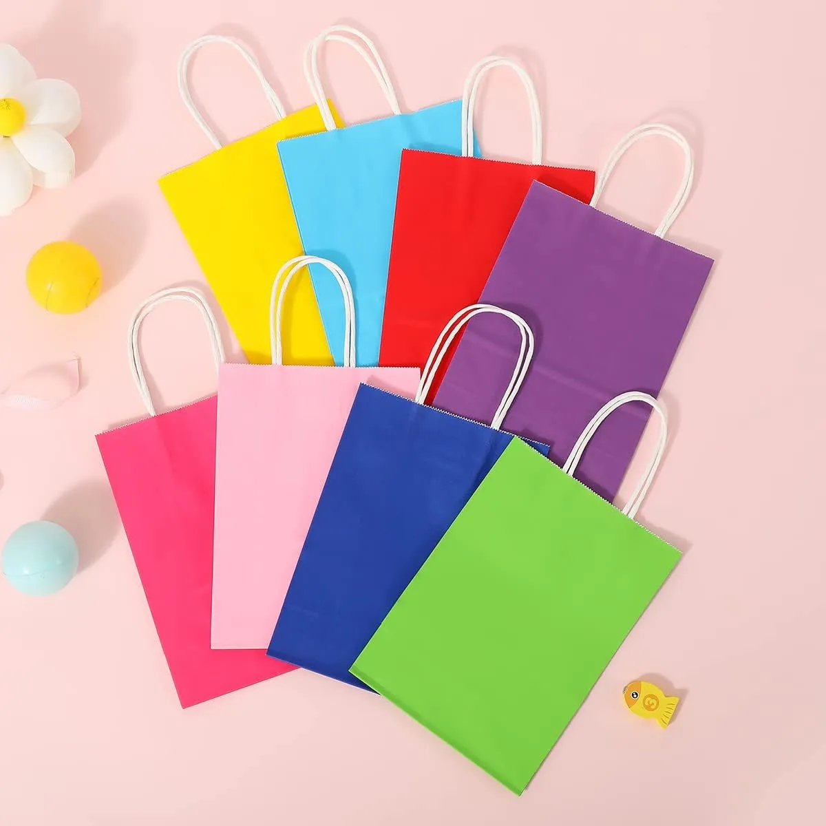 Waarms 32 Pieces Gift Bags with 32 Tissues, 8 Colors Party Favor Bags with Handles, Kraft Paper Rainbow Gift Bags Bulk for Birthday, Wedding, Baby Shower, Party Supplies and Gifts