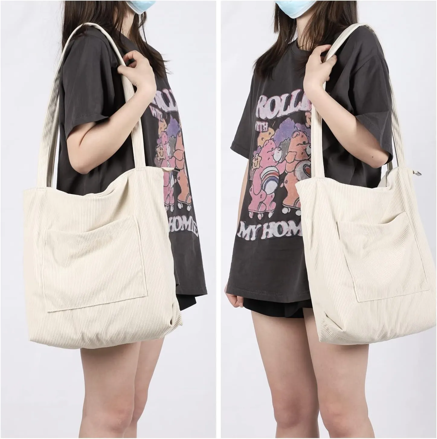 WantGor Women Corduroy Tote Bag, Large Shoulder Hobo Bags Casual Handbags Big Capacity Shopping Work Bag